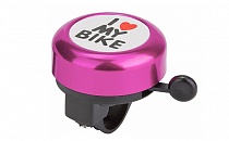 Звонок 45AE-10 "I love my bike" алюминий/пластик, чёрно-розовый